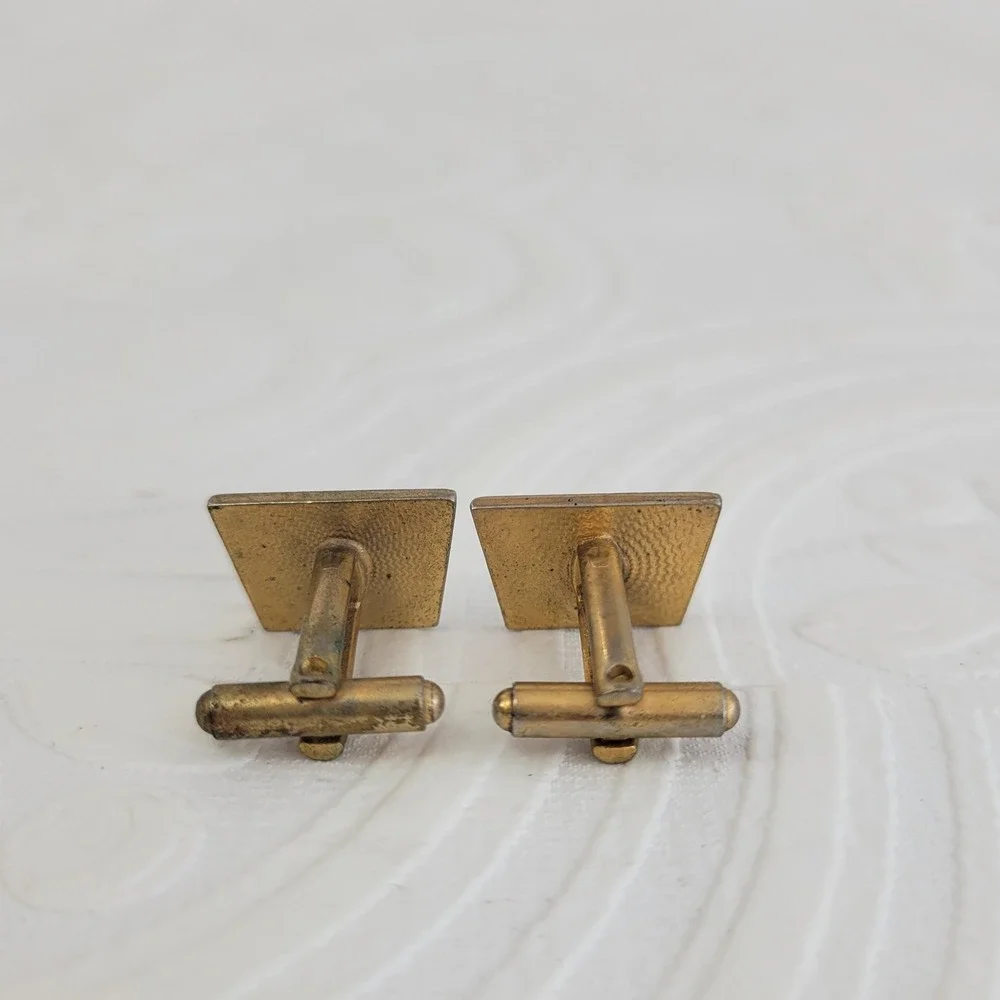 Vintage Mid Century Modern Geometric Gold Tone‎ Black Enamel Trapezoid Cufflinks